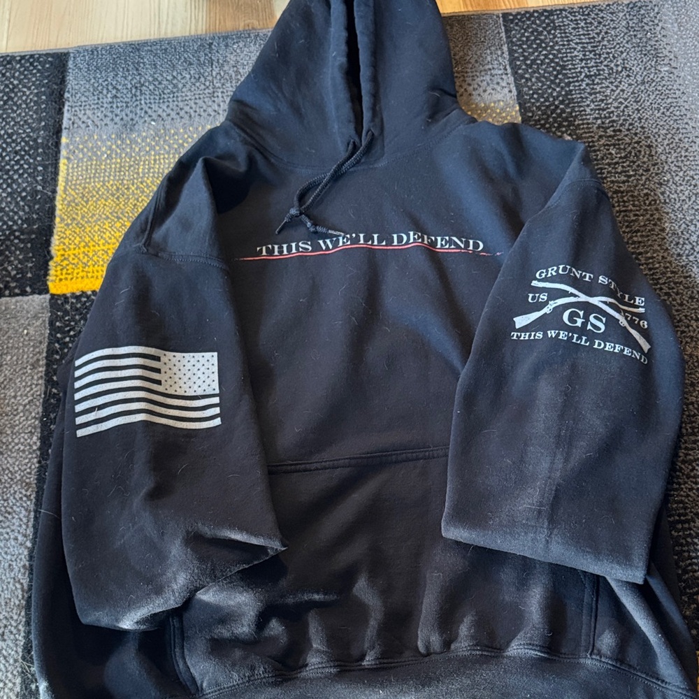 Grunt Style Black Hoodie with Patriotic Accents